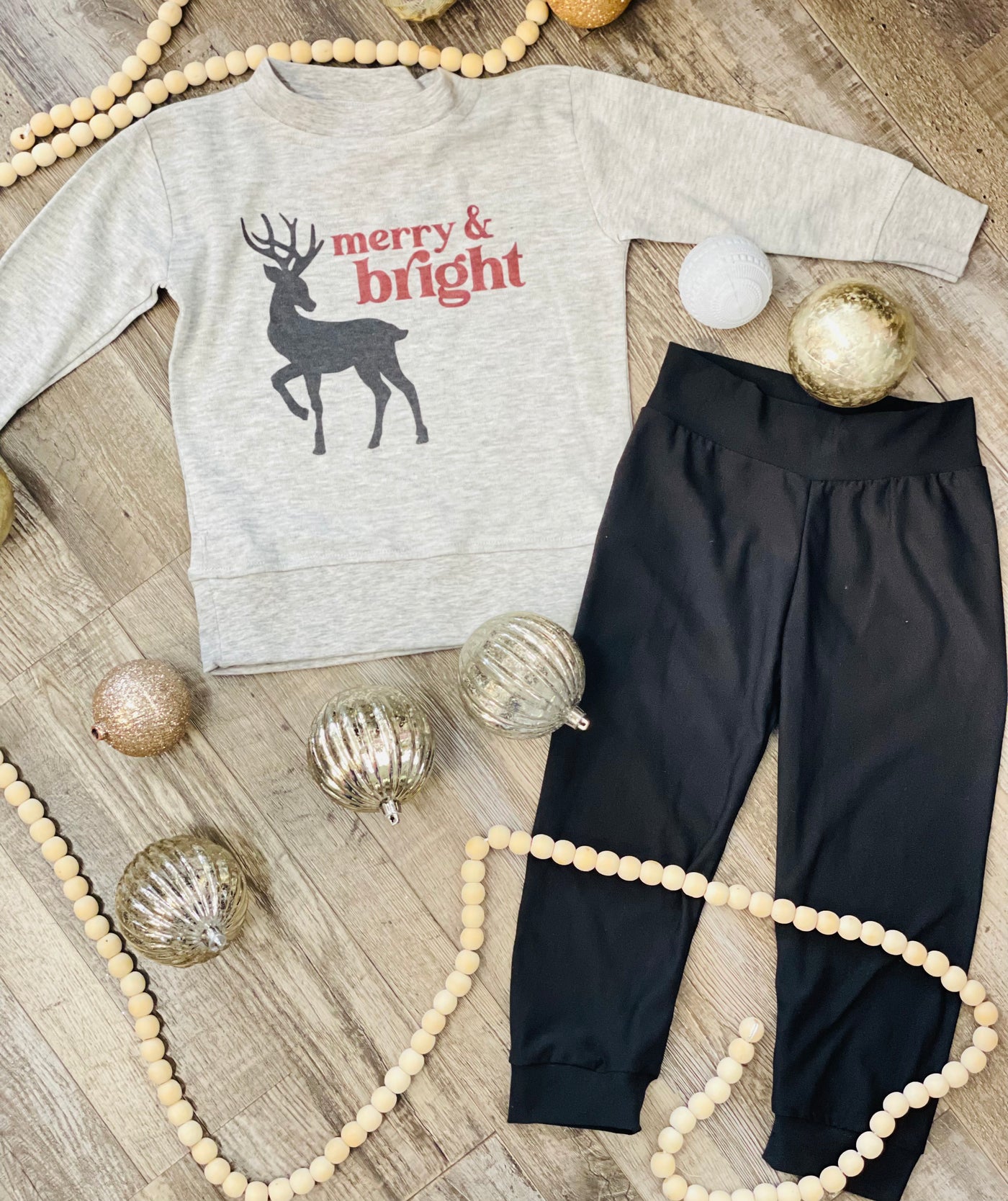 Merry & Bright Reindeer Christmas Long Sleeve Kids Top