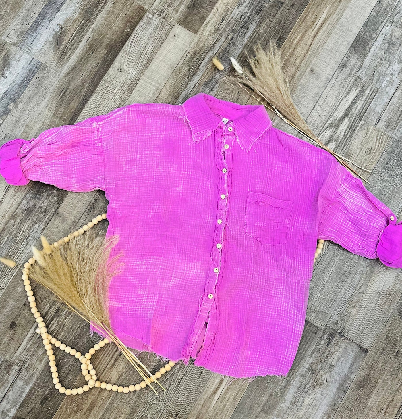 DOUBLE WASHED BUTTON DOWN TOP (PINK)