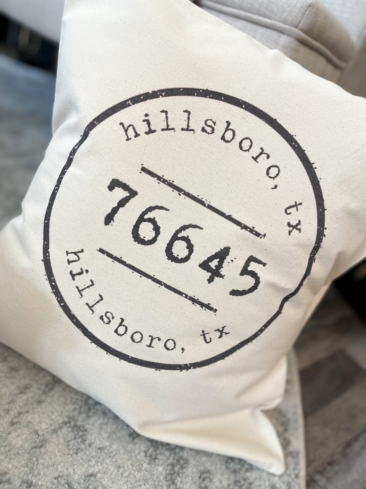 Postmark Stamp Canvas Pillow Hillsboro, Texas