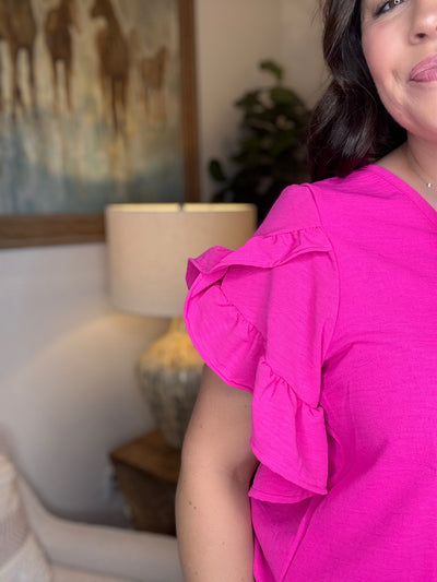 The Tulip Sleeve Top (Hot Pink)