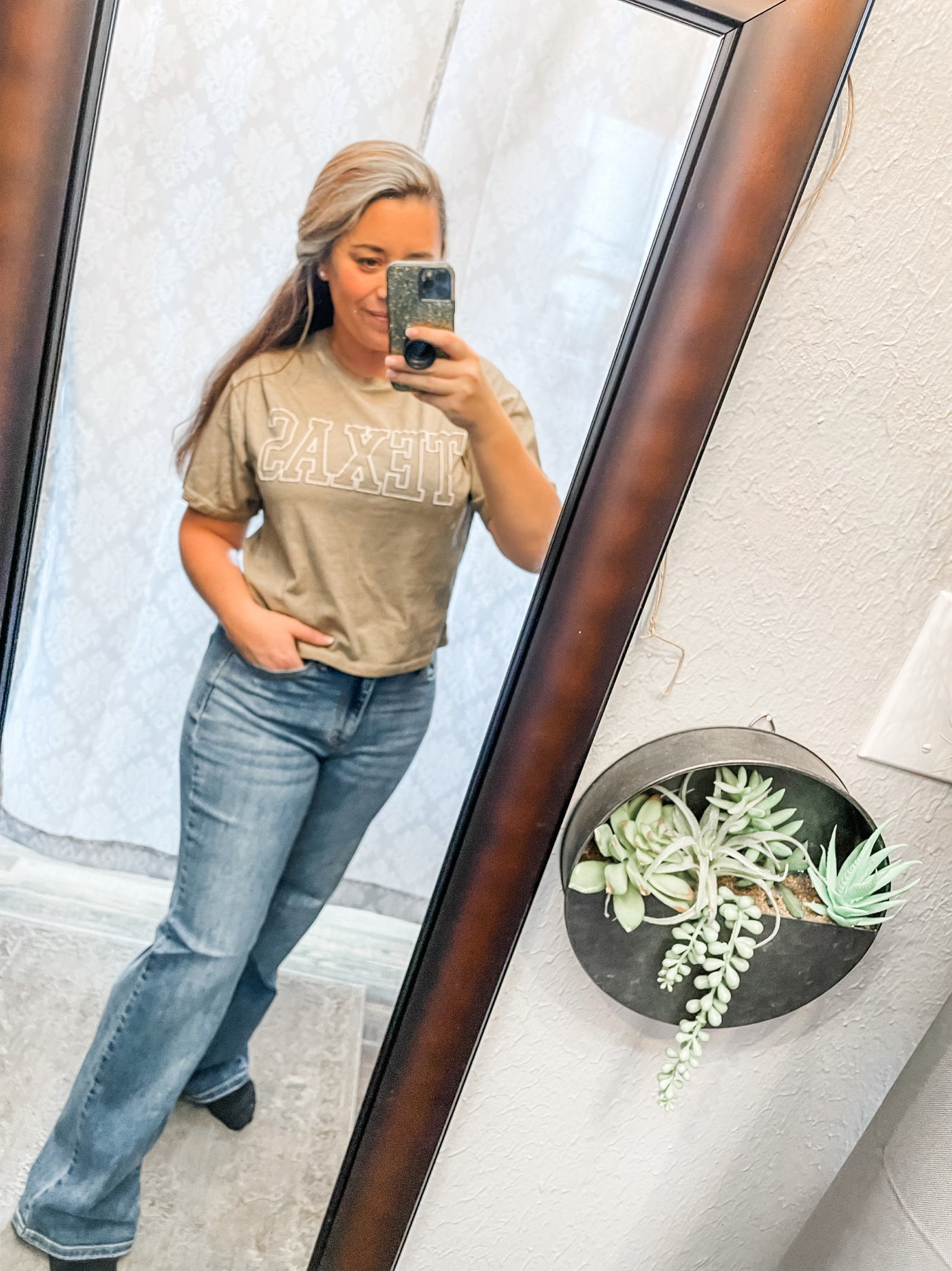 TEXAS PUFF PRINT CROPPED TEE (Washed Taupe)