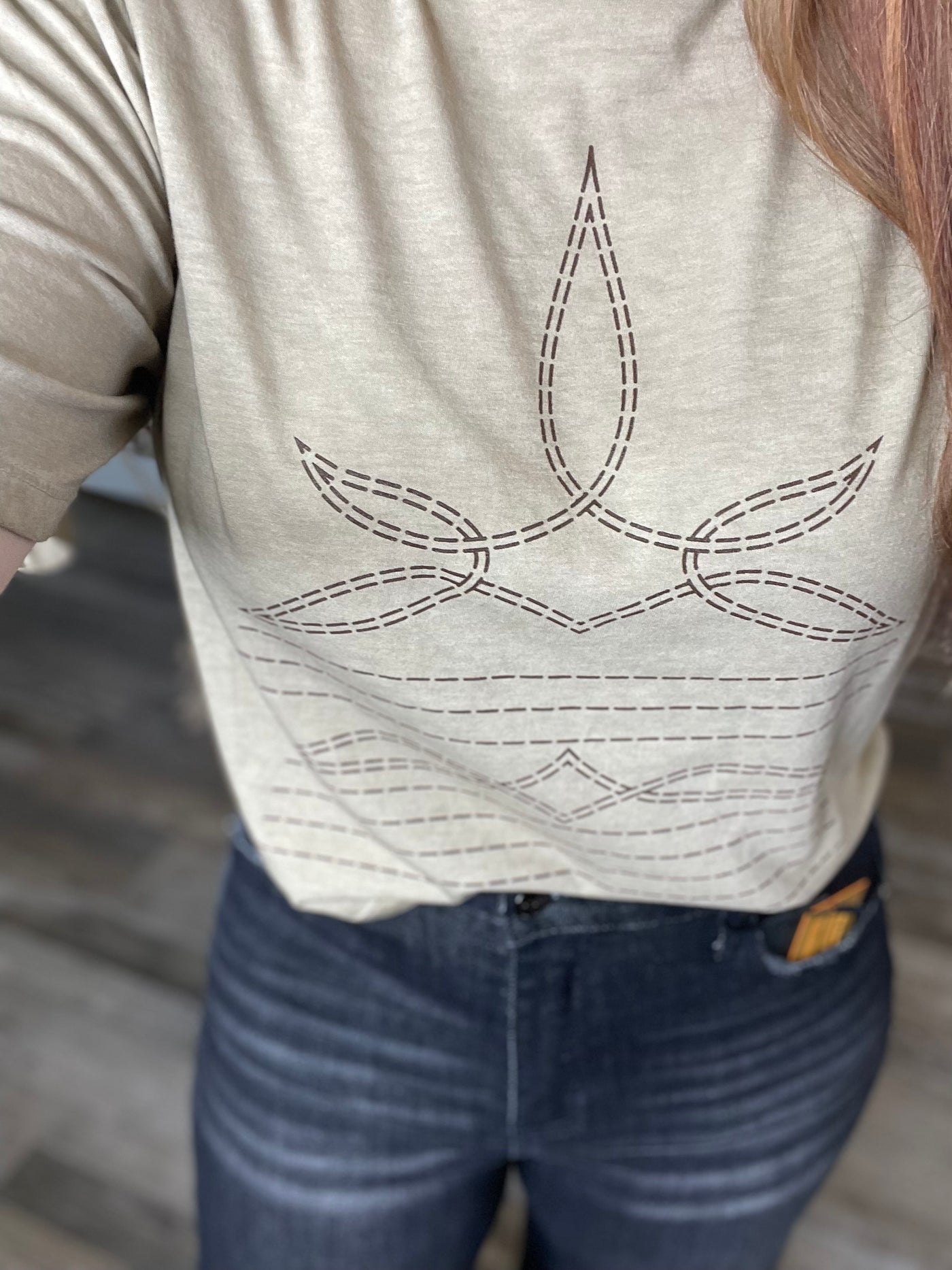 COWBOY BOOT STITCH CROPPED TOP (Taupe)