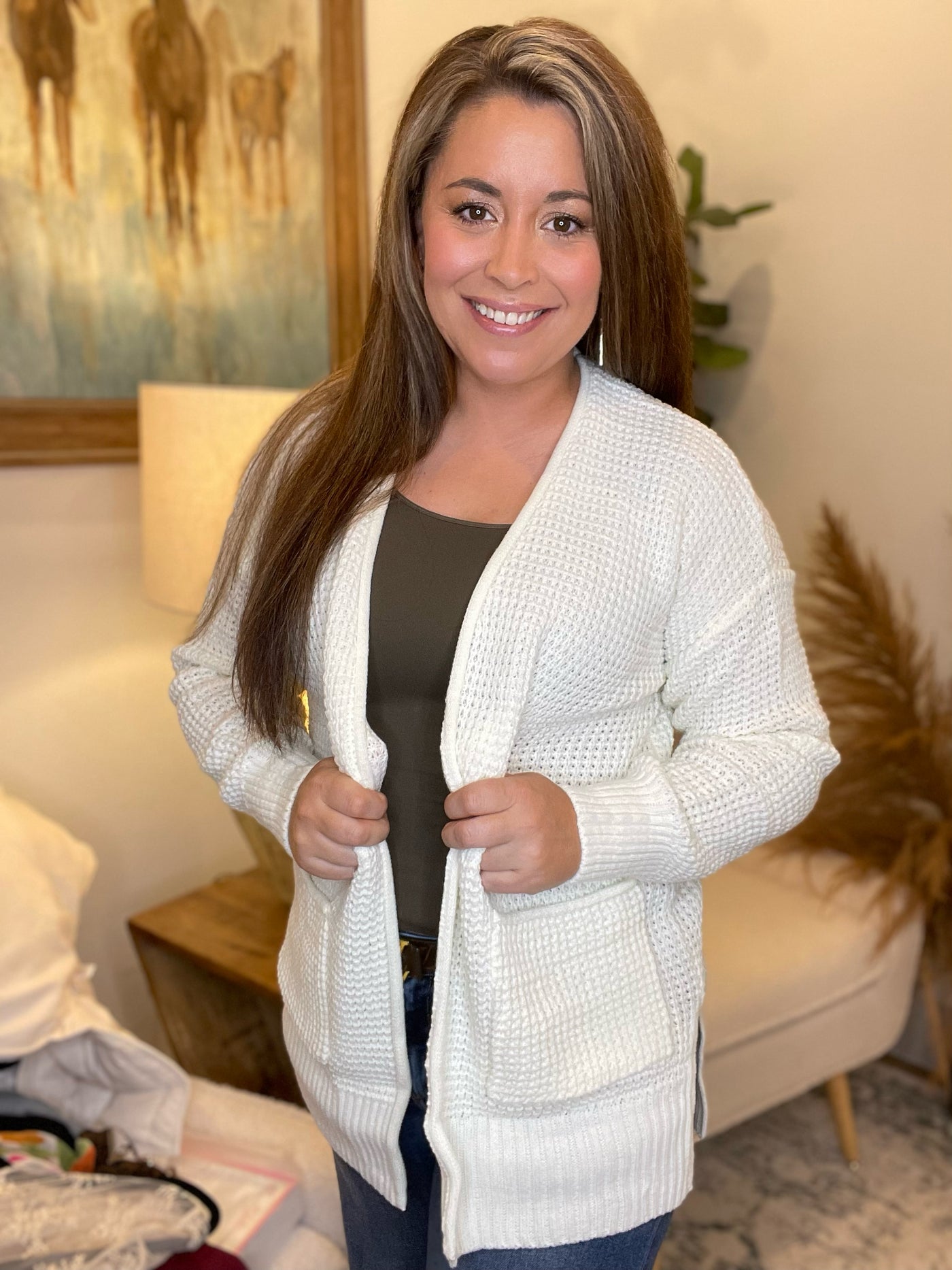 The Ivory Waffle Knit Cardigan