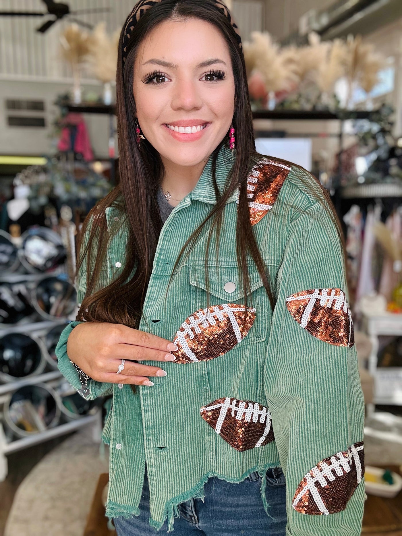 THE SEQUIN FOOTBALL JACKET- Green