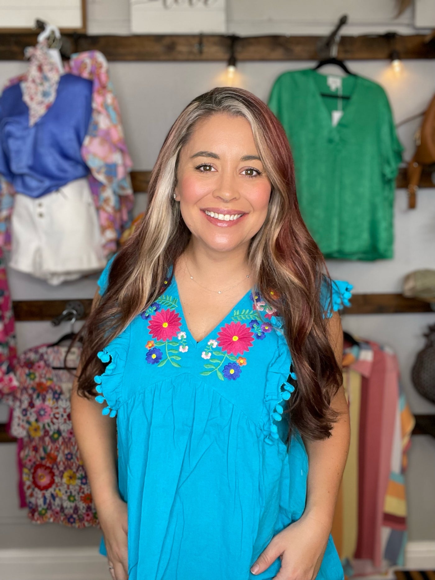 THE LOLA EMBROIDERED TOP (Turquoise)
