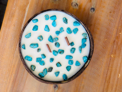 Turquoise Stone Coconut Bowl Candle (Pomegranate Cider)