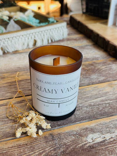 6oz Creamy Vanilla Candle (Amber + Dried Floral)
