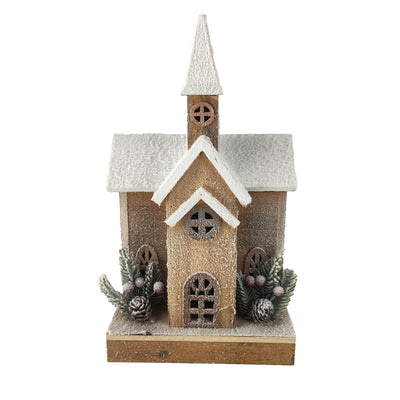 Brown Frosted Lighted Church-Ruby & Pearl Boutique