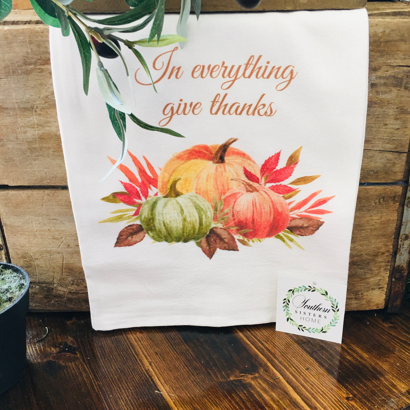In Everything Give Thanks Watercolor Art Kitchen Towel-Ruby & Pearl Boutique