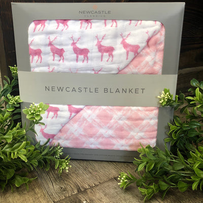 Pink Deer & Primrose Pink Plaid Heirloom Blanket-Ruby & Pearl Boutique
