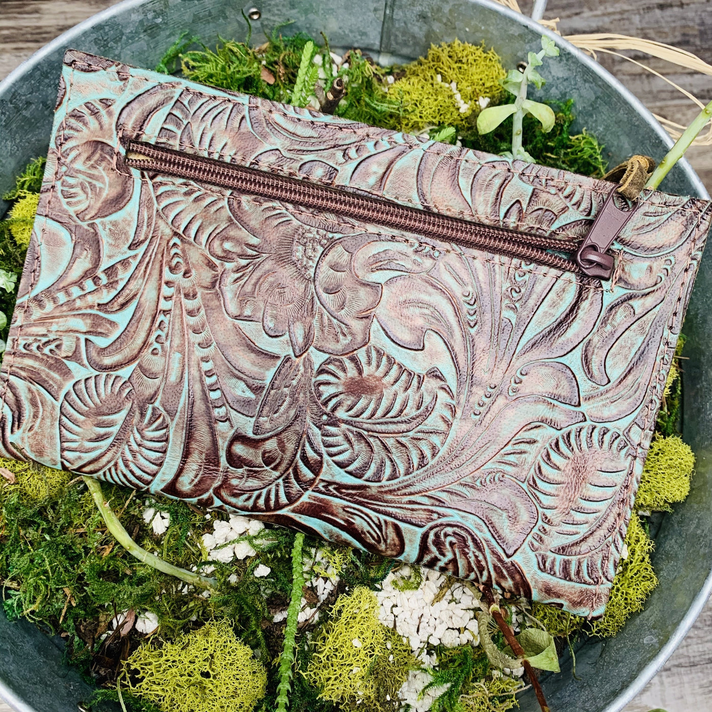 Tanna's Tooled Turquoise Clutch-Ruby & Pearl Boutique