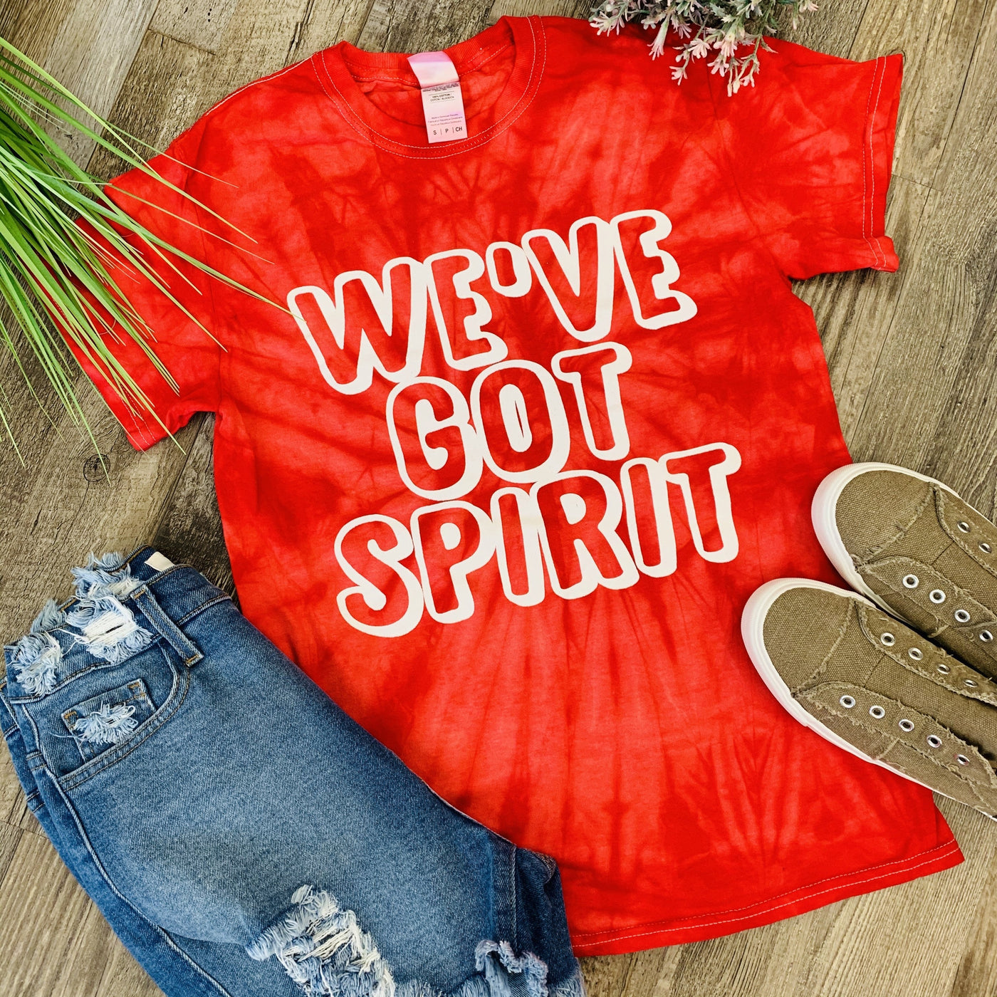 We've Got Spirit Tie Dye Tee- Red-Ruby & Pearl Boutique