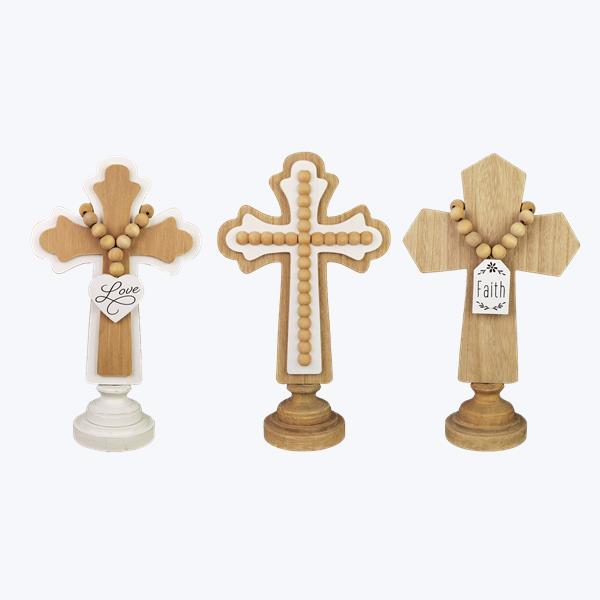 Wood Table Top Cross w/Blessing Beads-Ruby & Pearl Boutique