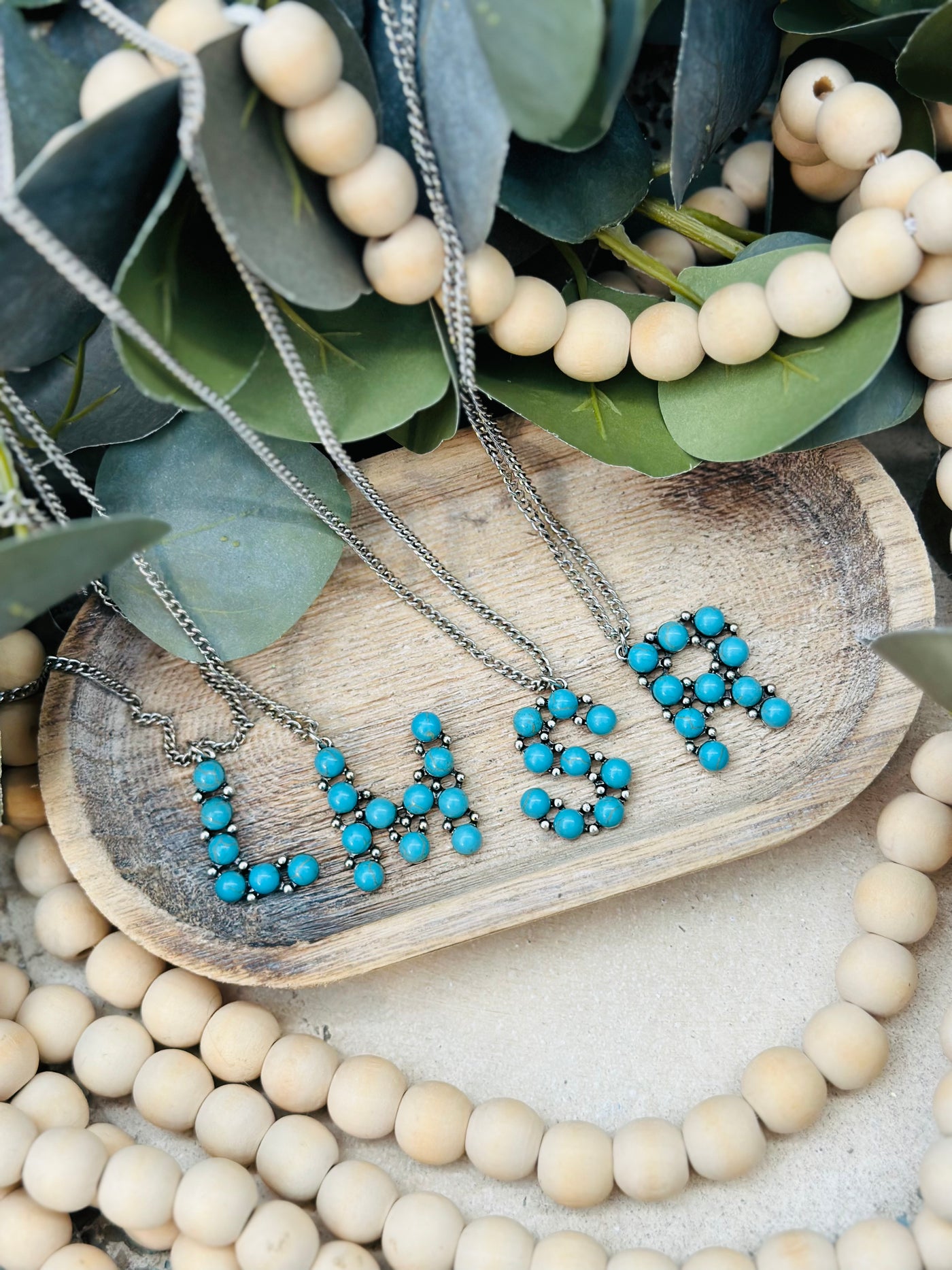 TURQUOISE DOT INITIAL NECKLACE