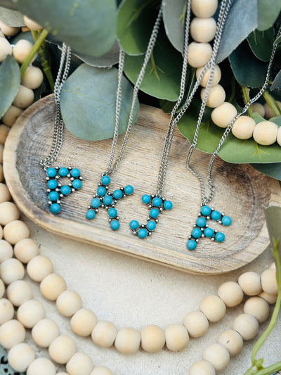 TURQUOISE DOT INITIAL NECKLACE