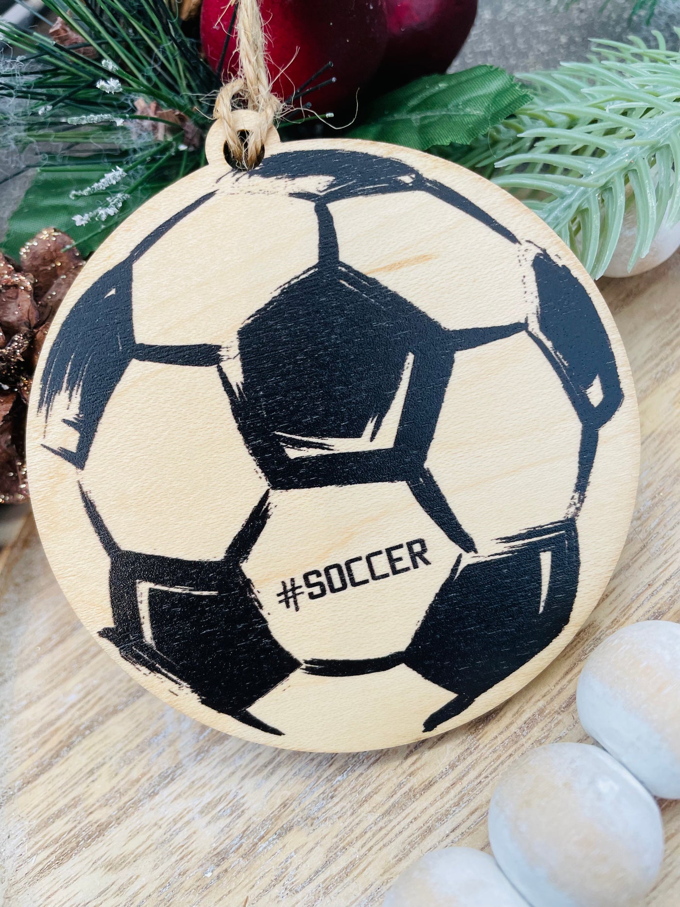 Wooden Soccer Christmas Ornament