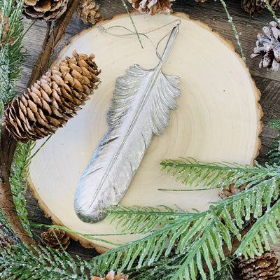 Shiny and Silver Feather Ornament-Ruby & Pearl Boutique